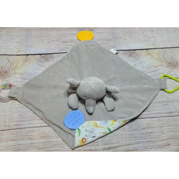 Modern Baby Plush Elephant Lovey Security Blanket Teether Gray 12" x 12" - Picture 1 of 3